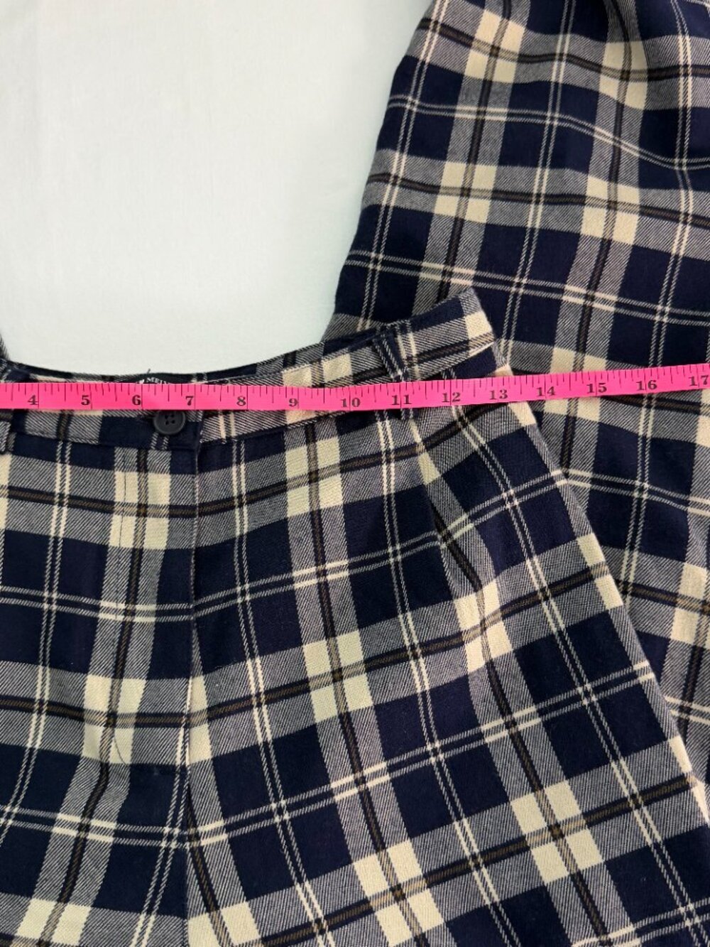 Brandy Melville Plaid Pants Navy Cream Tartan Straight Leg Preppy Academia - Picture 10 of 10